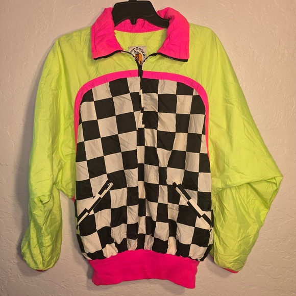 Hotdogger USA Other - Hotdogger USA Windbreaker Small Neon Green Pink Checkered Retro 90s Jacket